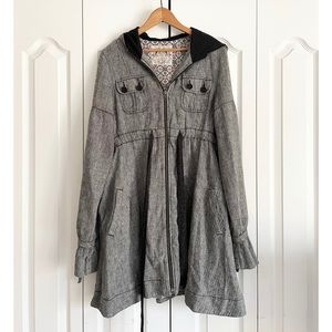 Free People Herringbone Lined Swing Jacket Coat with Hood size 12